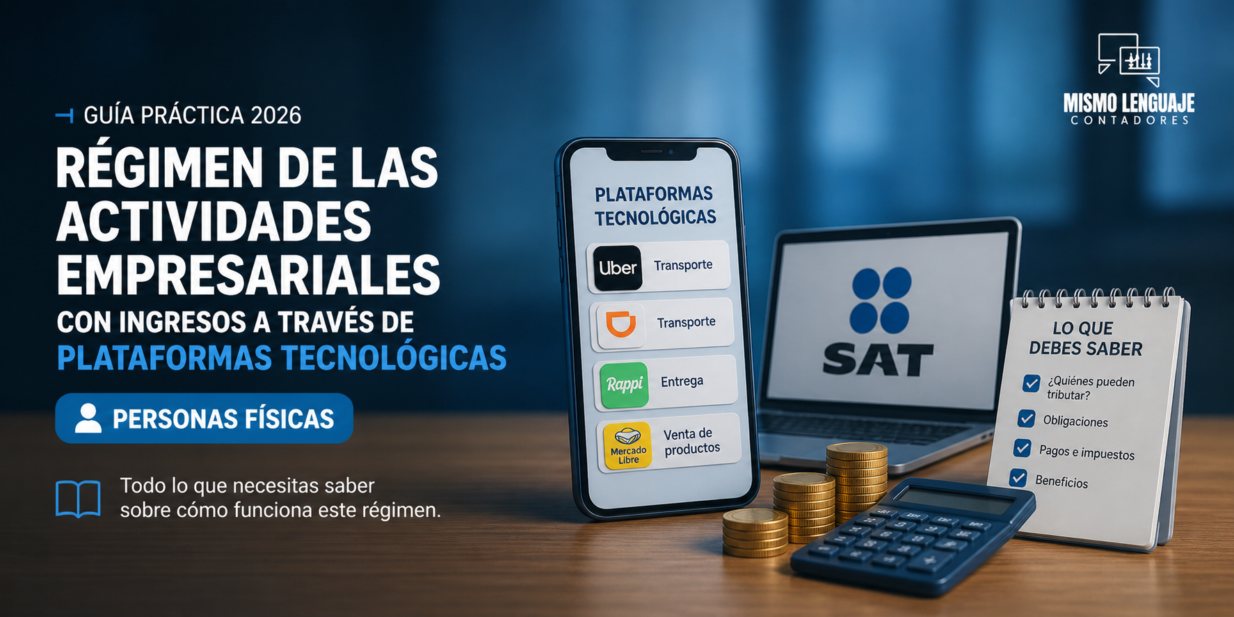 Persona física revisando impuestos, ISR y obligaciones fiscales relacionadas con plataformas tecnológicas como Uber, Airbnb y Mercado Libre en México.
